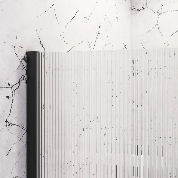 Vantage 2000 x 1000 8mm Matt Black Fluted Glass Walk-in Shower Panel