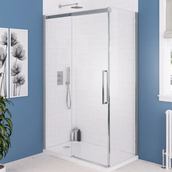Corniche 2000 Chrome 1400 8mm Sliding Shower Door Semi-Frameless