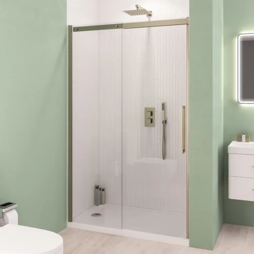 Corniche 2000 Brushed Brass 1700 8mm Sliding Shower Door Semi-Frameless