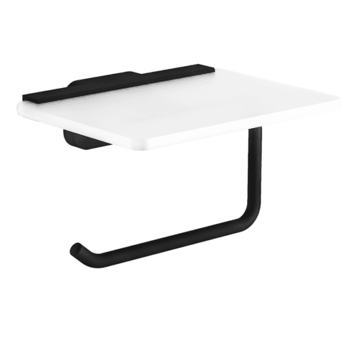 Asti Matt Black Toilet Roll Holder with Glass Shelf