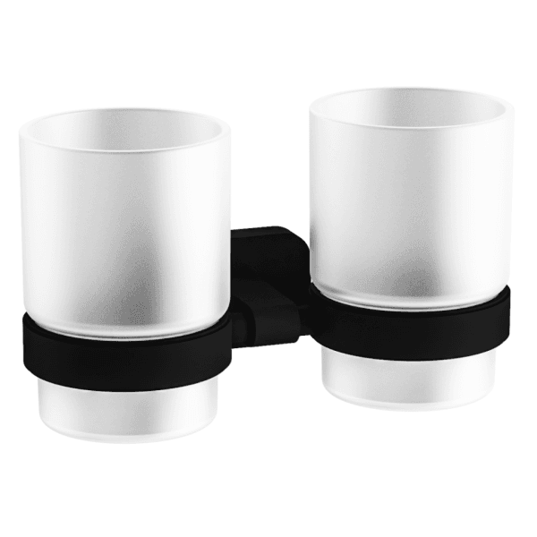 Asti Matt Black Double Tumbler Holder