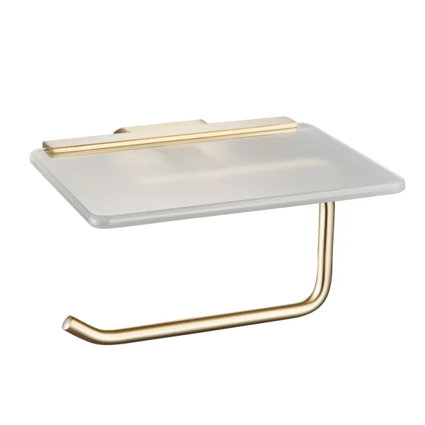 Asti Brushed Brass Toilet Roll Holder with Glass Shelf