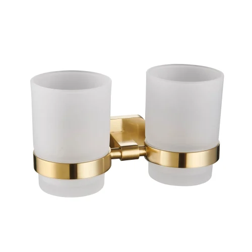 Asti Brushed Brass Double Tumbler Holder