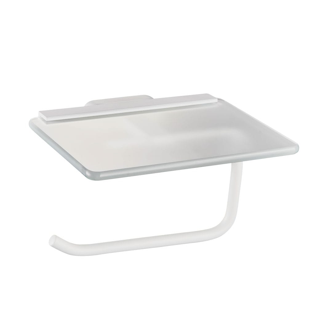 Asti Matt White Toilet Roll Holder with Glass Shelf