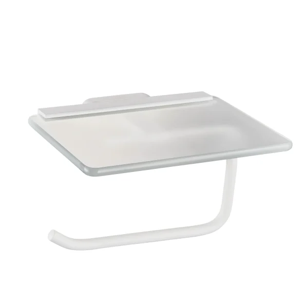 Asti Matt White Toilet Roll Holder with Glass Shelf