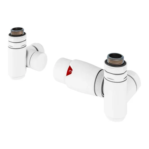 15mm Matt White Corner Dual Fuel TRV & Lockshield Radiator Valves