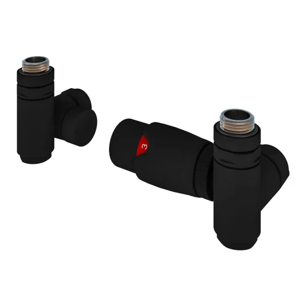 15mm Matt Black Corner Dual Fuel TRV & Lockshield Radiator Valves