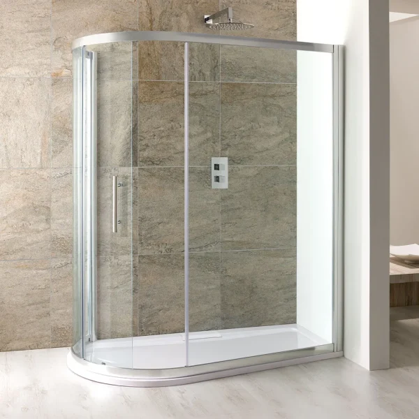 Volente Polished Silver Spacesaver Offset Quadrant Shower Enclosure
