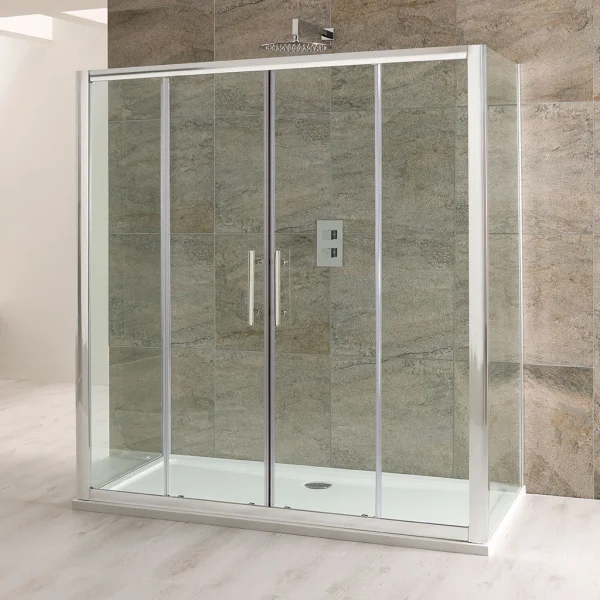 Volente Double Sliding Door - Clear Glass, Silver Polished