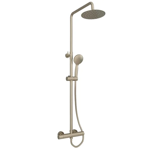 Brushed Brass Round Thermostatic Shower