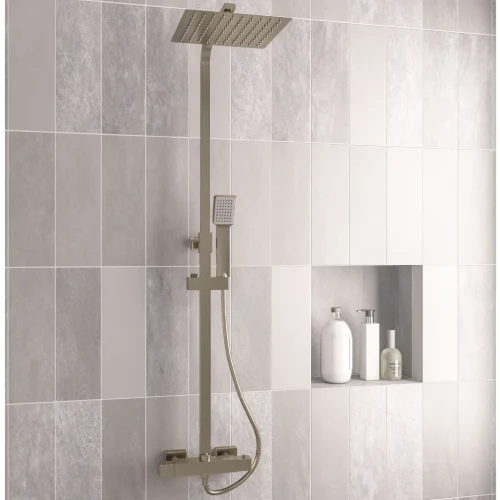Brushed Brass Square Thermostatic Shower