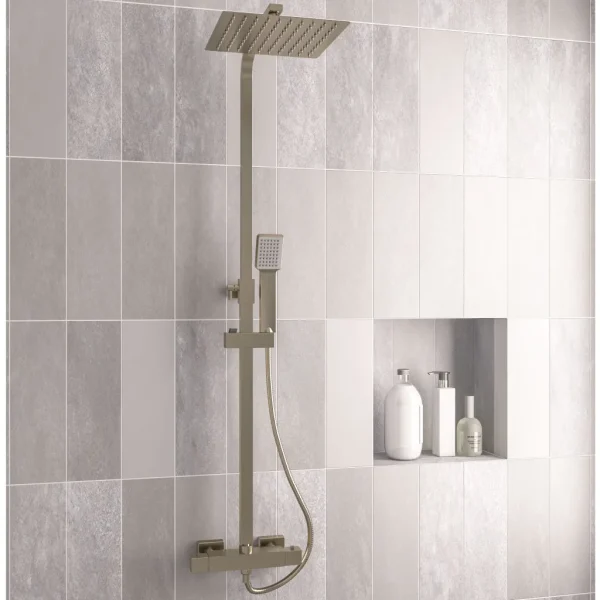 Brushed Brass Square Thermostatic Shower
