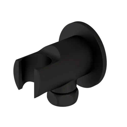 Matt Black Round Wall Outlet Elbow and Shower Handset Holder