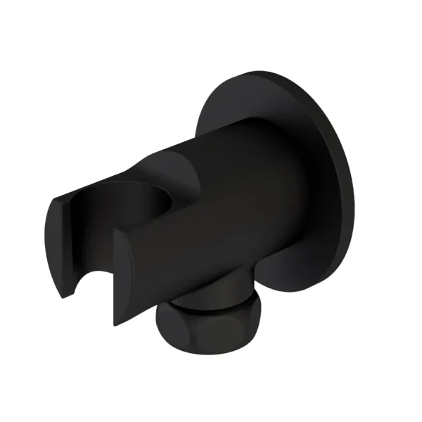 Matt Black Round Wall Outlet Elbow and Shower Handset Holder