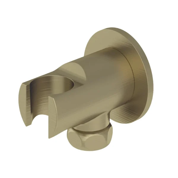 Brushed Brass Round Wall Elbow and Shower Handset Holder
