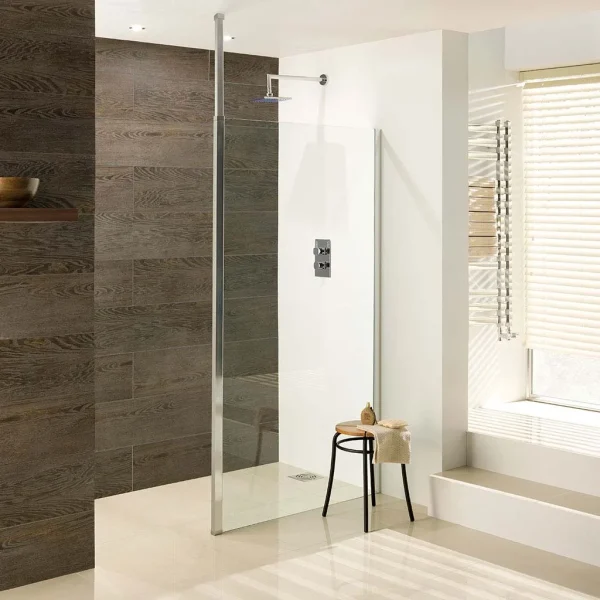 Valliant 8mm Square Pole Walk-In Panel Height 1950mm, Silver Polished