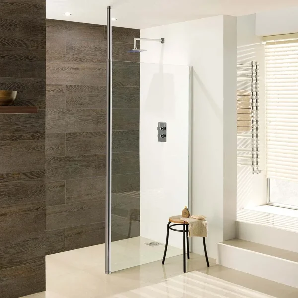 Valliant 8mm Round Pole Walk-In Panel Height 1950mm, Silver Polished