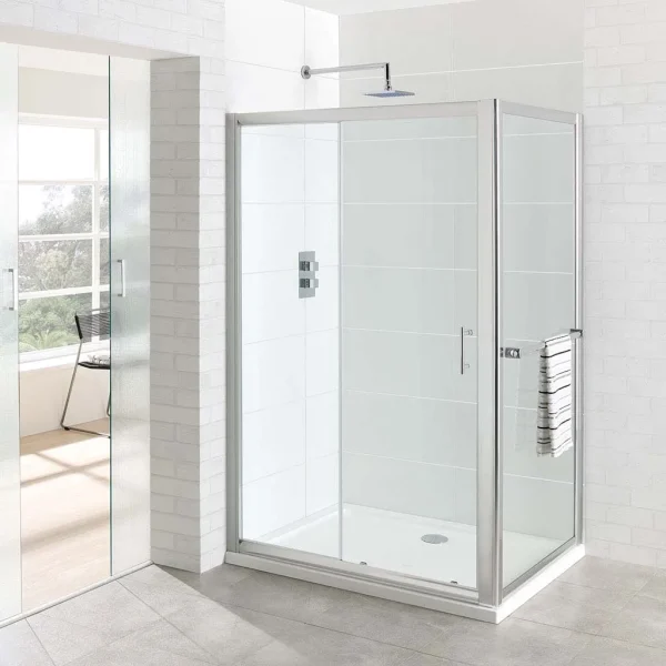 Vantage Easy Clean Side Panel With Towel Rail Silver Polished