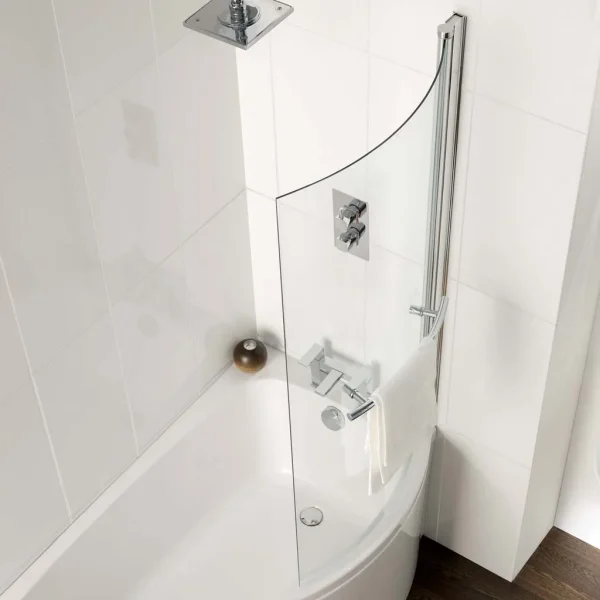 C Shaped 6mm 1400 x 780 Curved Shower Bath Screen With Towel Rail