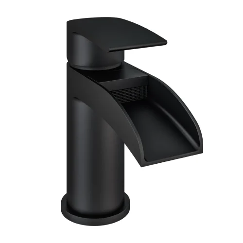 Aston Waterfall Matt Black Basin Mono Tap With Waste