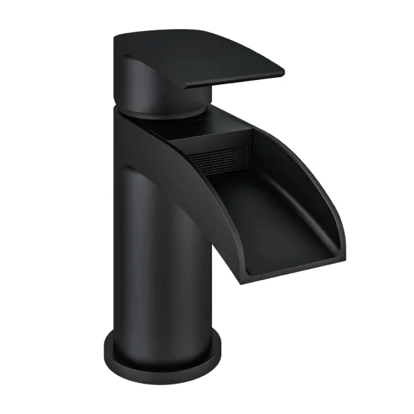 Aston Waterfall Matt Black Basin Mono Tap With Waste