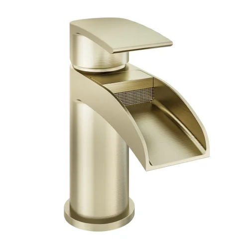 Aston Waterfall Brushed Brass Basin Mono Tap With Waste