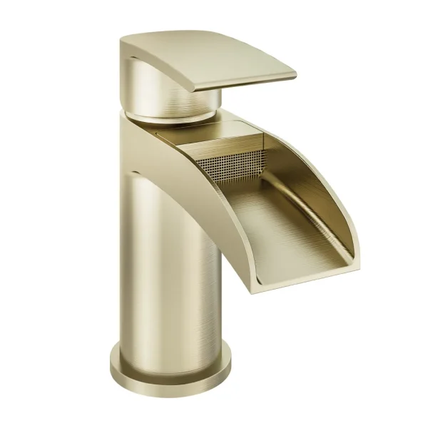Aston Waterfall Brushed Brass Basin Mono Tap With Waste