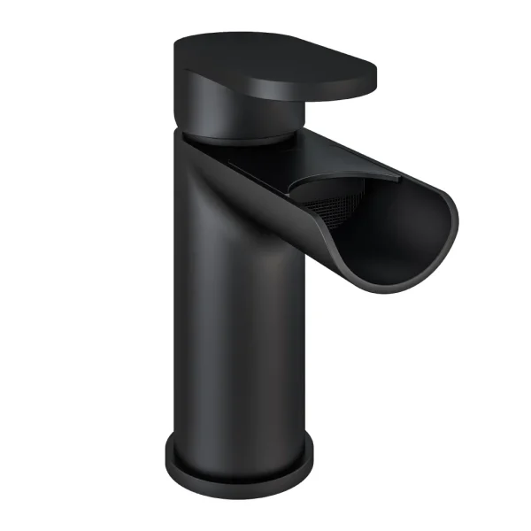 Ledwell Waterfall Matt Black Basin Mono Tap With Waste