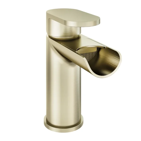 Ledwell Waterfall Brushed Brass Basin Mono Tap With Waste