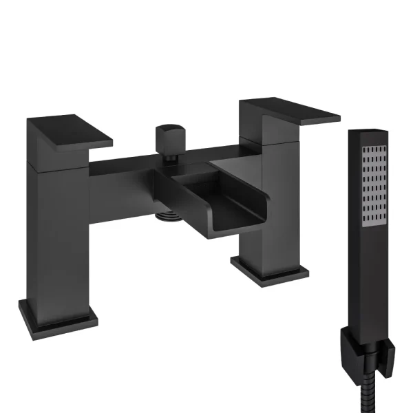 Abberton Waterfall Matt Black Bath Shower Mixer Tap