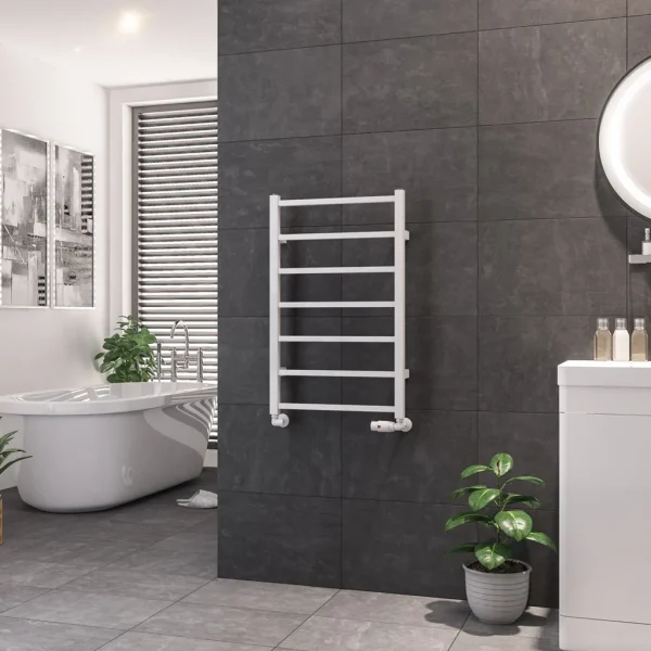 Mild Steel Tuscan Square Gloss White Heated Towel Rail