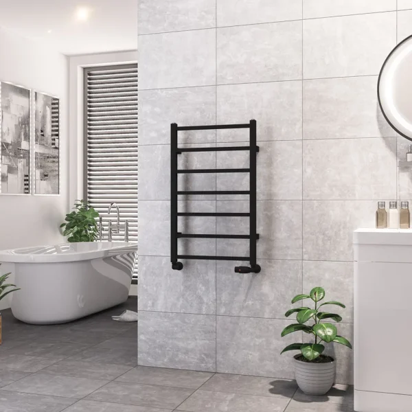 Mild Steel Tuscan Square Matt Black Heated Towel Rail