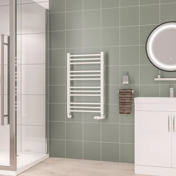 Mild Steel Corinium Round Gloss White Heated Towel Rail