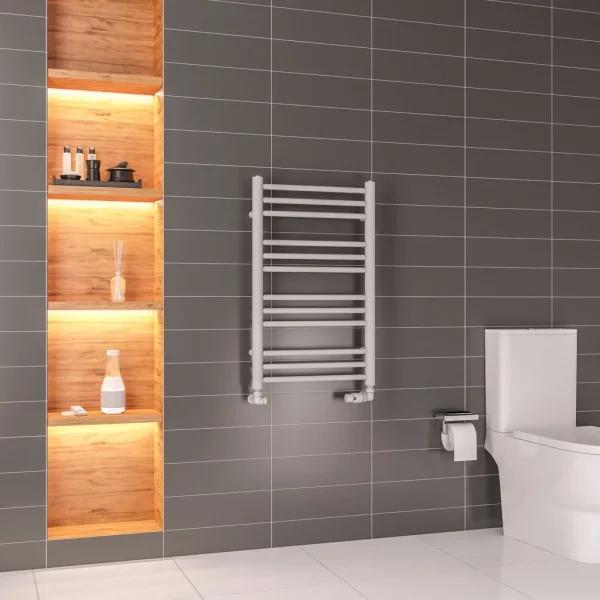 Mild Steel Corinium Round Matt Grey Heated Towel Rail