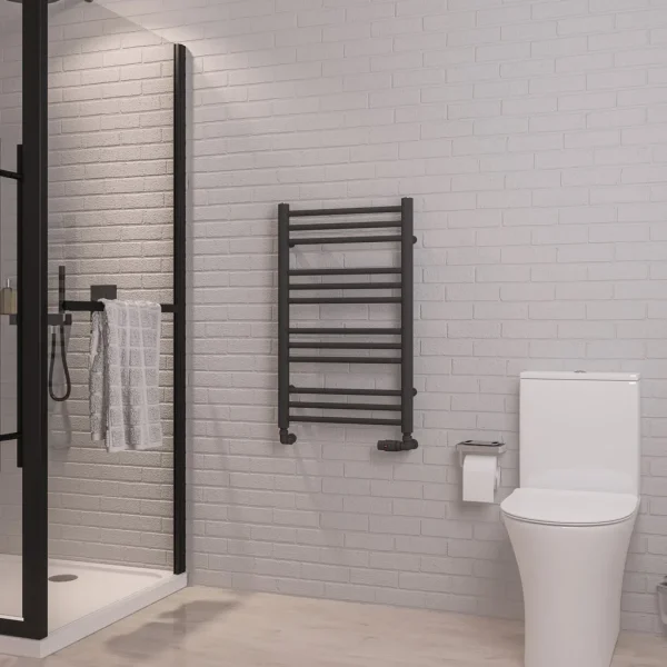 Mild Steel Corinium Round Matt Anthracite Heated Towel Rail