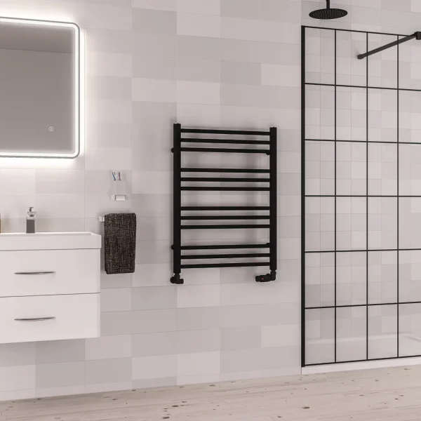 Mild Steel Corinium Round Matt Black Heated Towel Rail