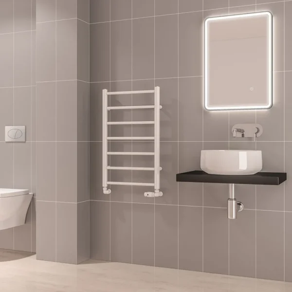 Mild Steel Tuscan Round Gloss White Heated Towel Rail