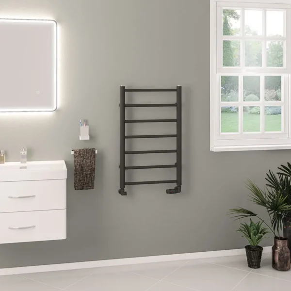 Mild Steel Tuscan Round Matt Anthracite Heated Towel Rail