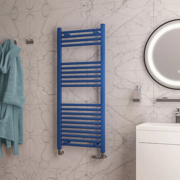 Mild Steel Wingrave Matt Cobalt Blue Straight Multirail Heated Towel Rail