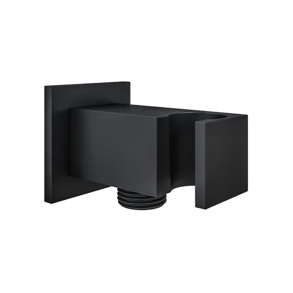 Square Outlet Elbow with Shower Holder Smooth Black