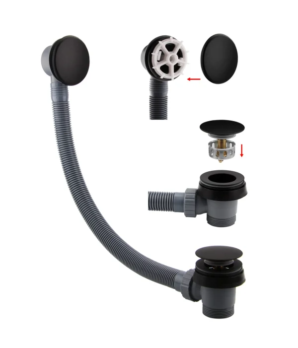 Matt Black Bath Push Button Waste & Overflow