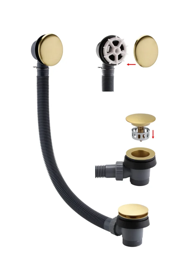 Brushed Brass Bath Push Button Waste & Overflow