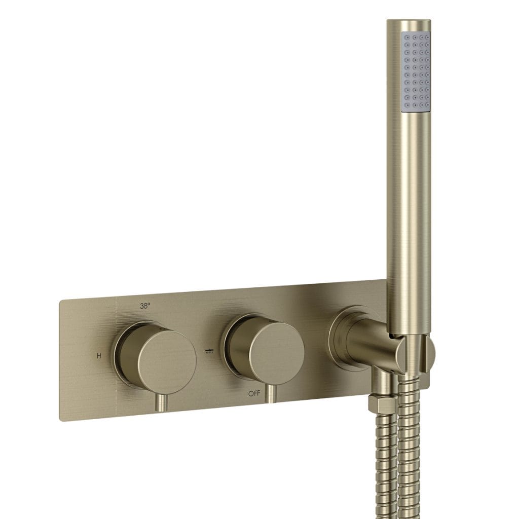 Meriden Brushed Brass Two Way Thermostatic Shower Valve With Hand Set