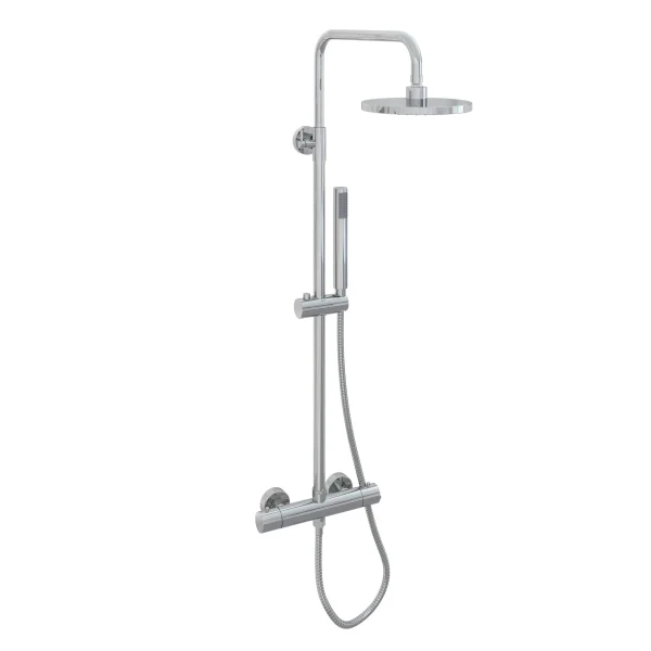 Meriden Chrome Round Telescopic Shower Riser Kit With Exposed Bar Valve