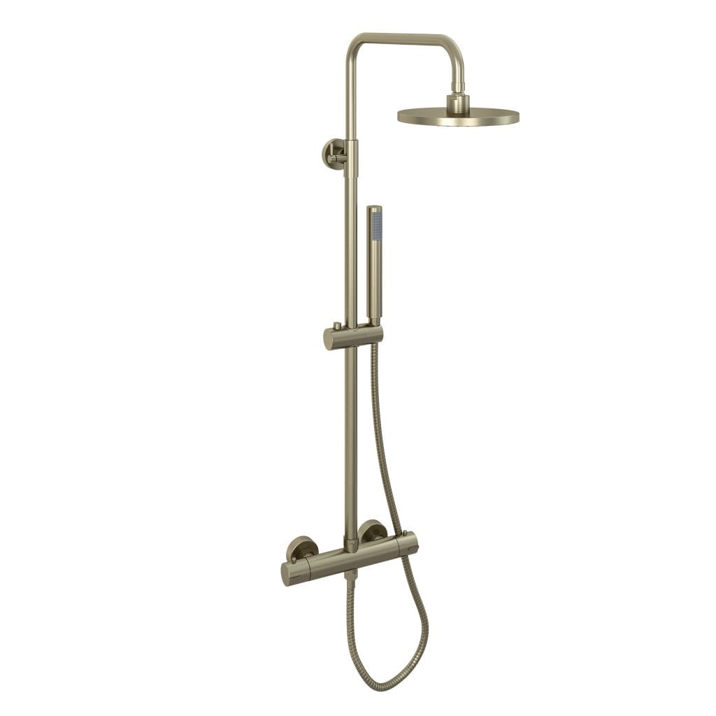 Meriden Brushed Brass Round Telescopic Shower Riser Kit With Exposed Bar Valve