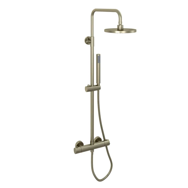 Meriden Brushed Brass Round Telescopic Shower Riser Kit With Exposed Bar Valve