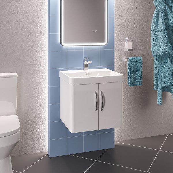 Cavone 500 Double Door High Gloss White Wall Mounted Vanity Unit
