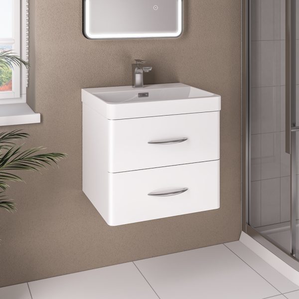Cavone 500 High Gloss White Drawer Wall Mounted Vanity Unit