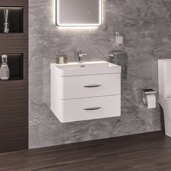 Cavone 600 High Gloss White Drawer Wall Mounted Vanity Unit