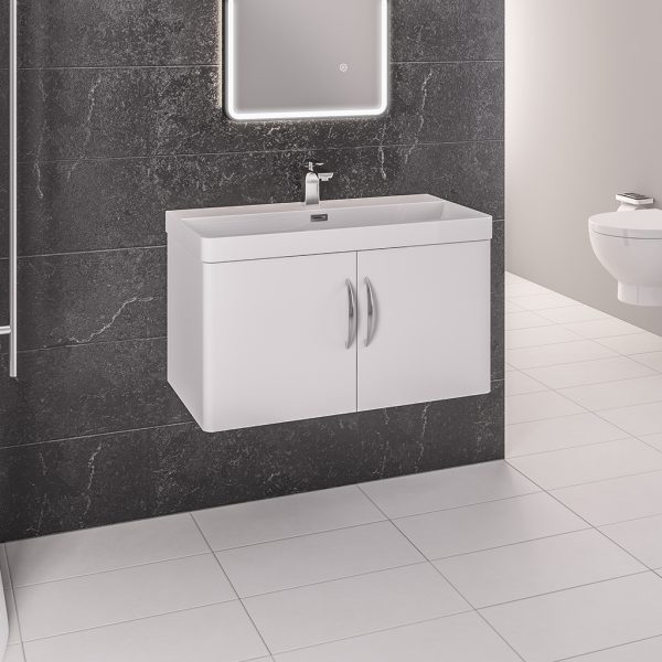 Cavone 800 Double Door High Gloss White Wall Mounted Vanity Unit
